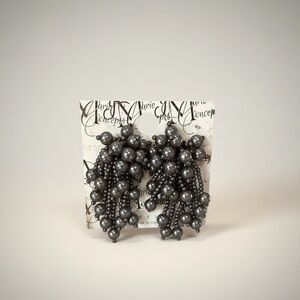 Gray Beaded Cluster Earrings